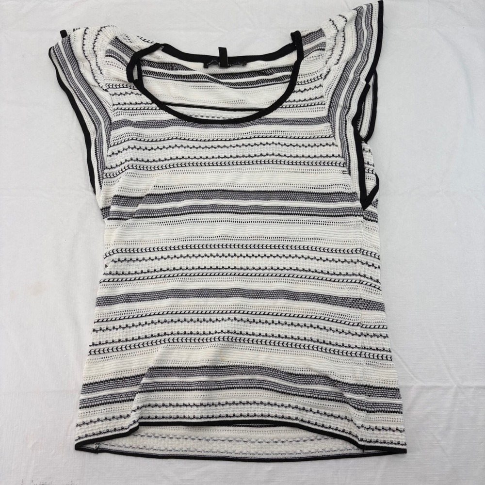 White House Black Market Black White Striped Flutter Sleeve Knit Top Size M